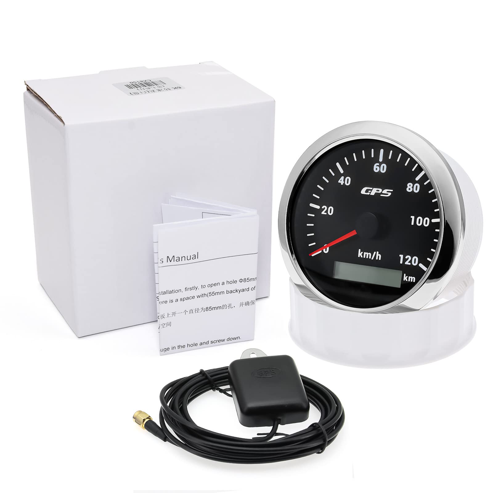 Tachimetro GPS da 85 mm, contachilometri 0-120 km/H, impermeabile, IP67, 7 colori, per auto, barca, yacht, 12 V/24 V
