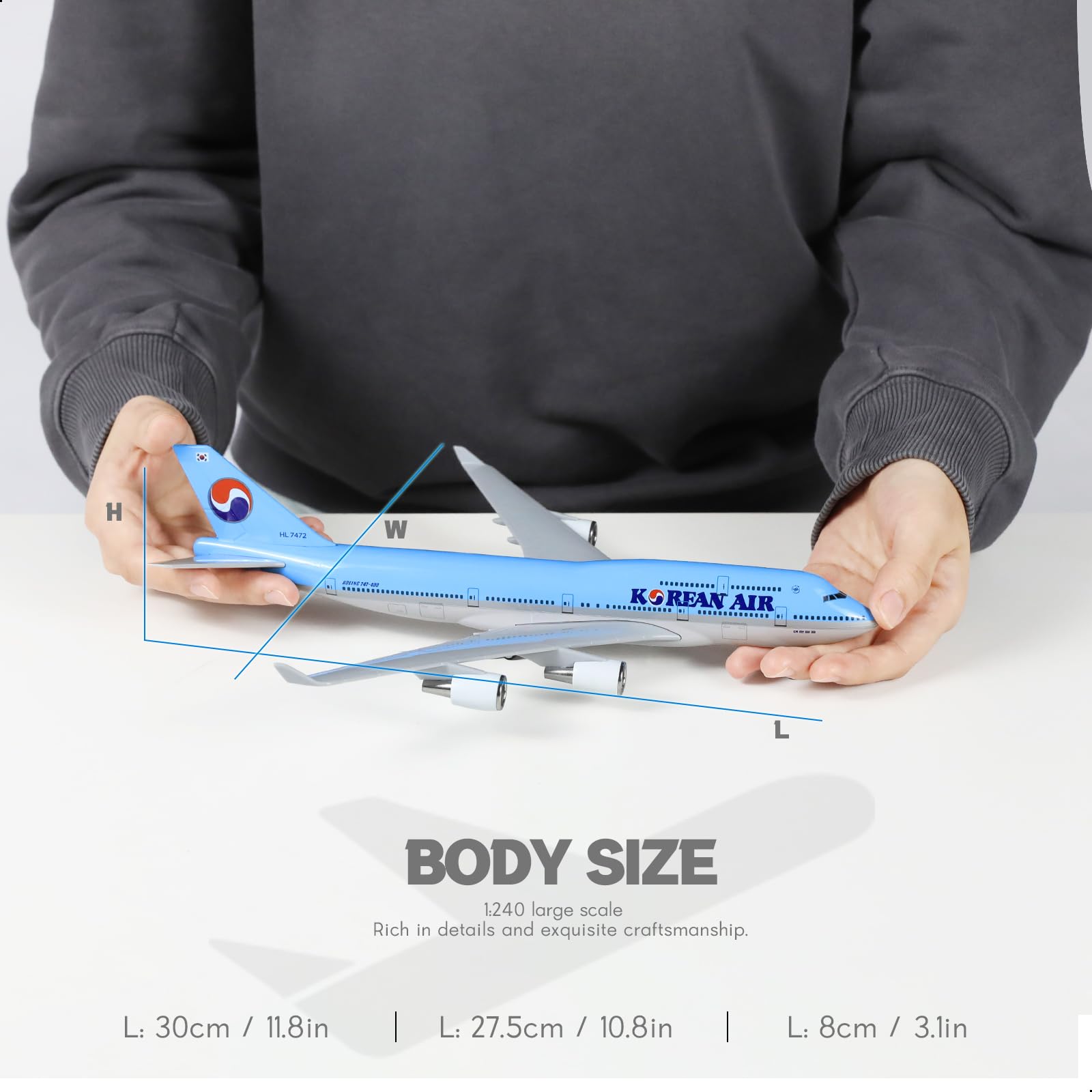1/240 Korea Południowa 747, model samolotu dla Boeinga 747, model samolotu ze stojakiem (długość 30 cm), wstępnie przygotowany zestaw modelarski dla dorosłych - kreatywne prezenty z lotnicy