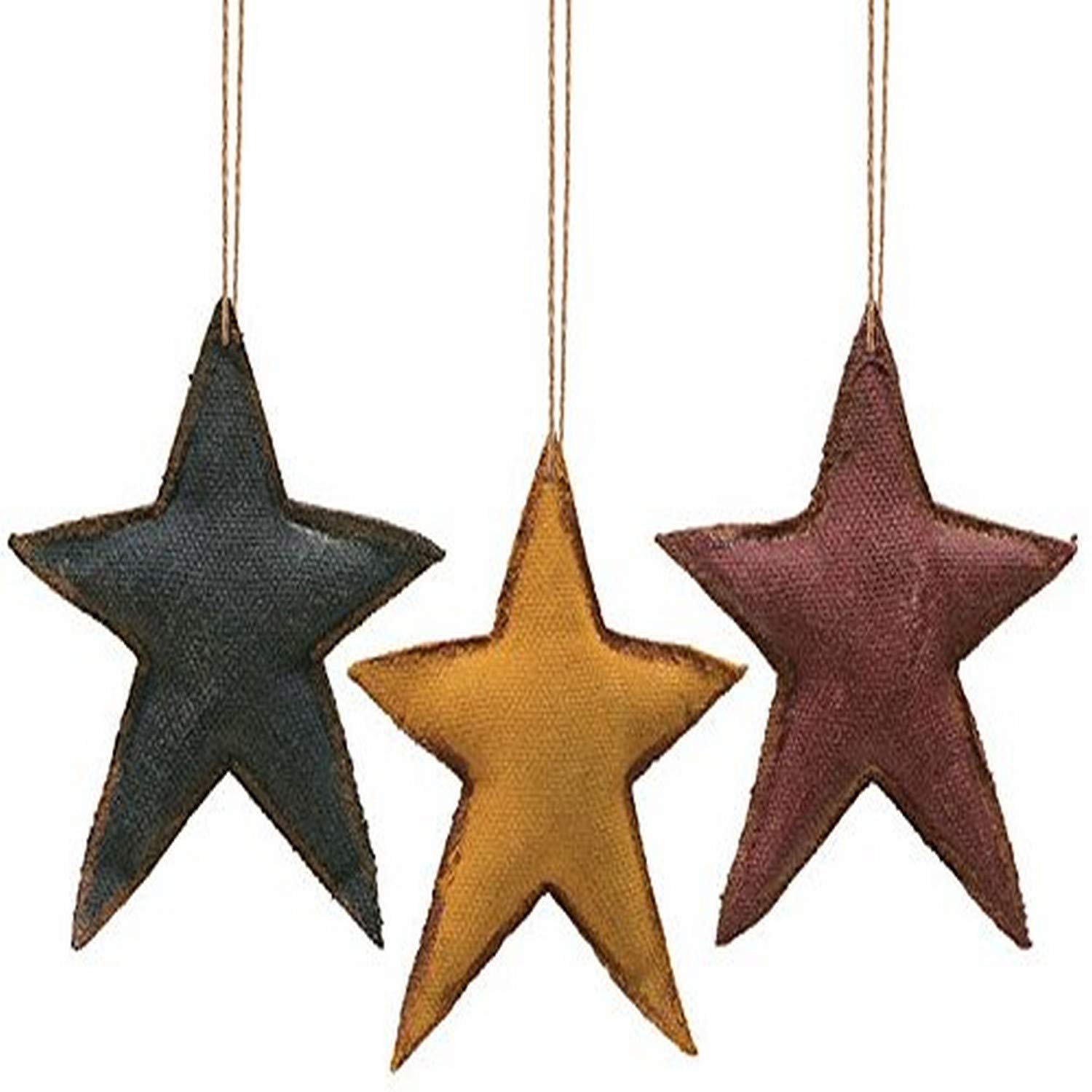CWI Gifts 3/Set, Primitive Fabric Star Ornaments