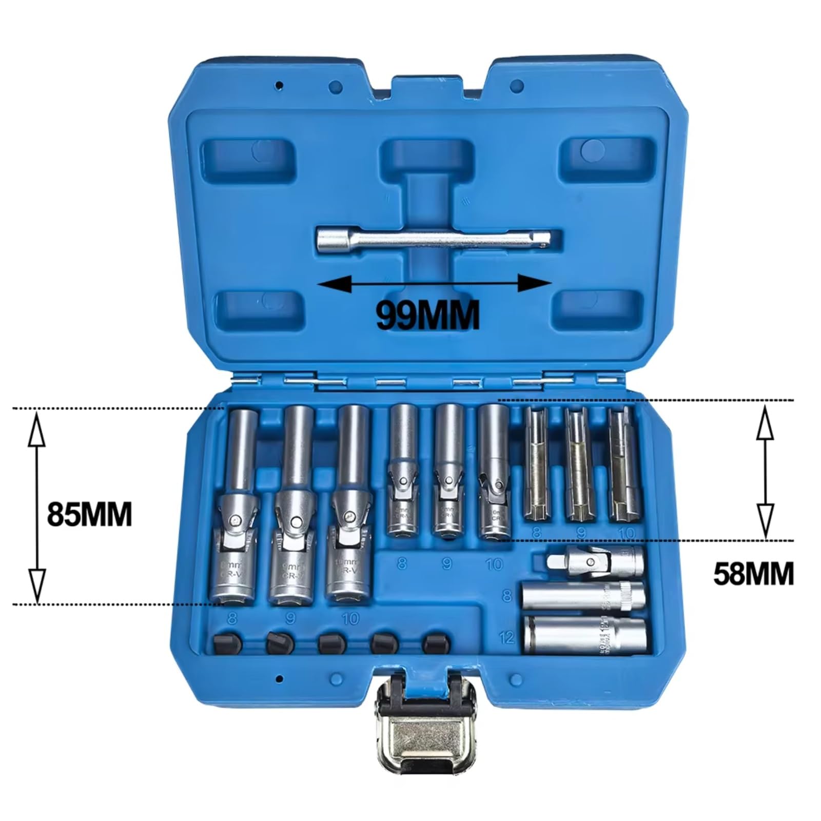 Kit d'outillage mécanique Jeu Douilles Retrait Bougie Préchauffage 18 Pièces 3/8 "1/4" Kit D'outils À Fente Fine Douilles 8mm 9mm Et 10mm De Profondeur Kit D'outils De Remplacement