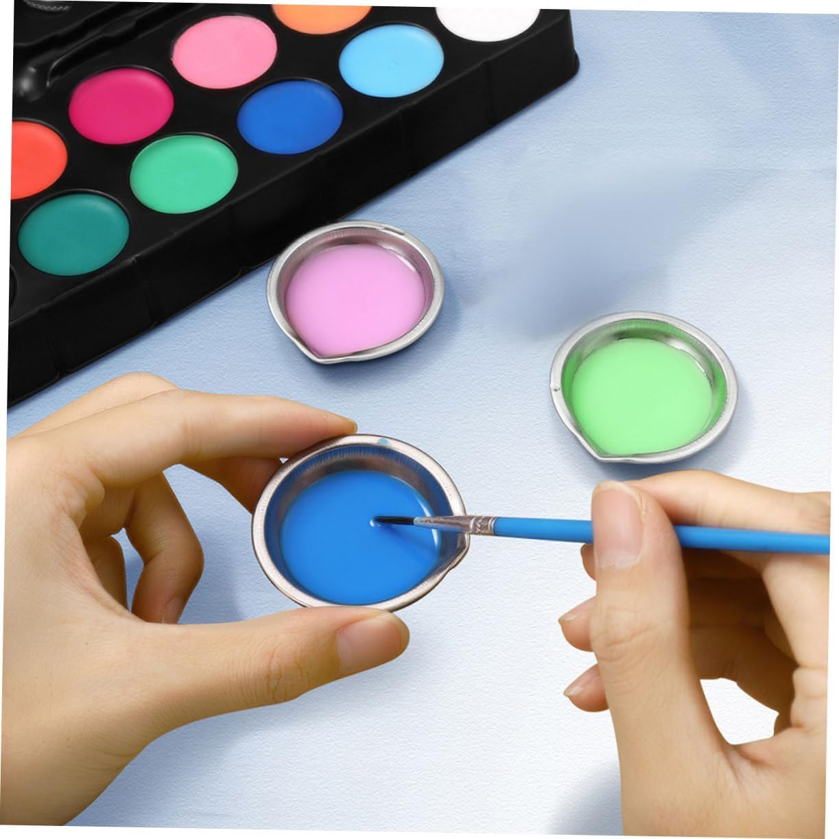 Angoily 8pcs Stainless Steel Multi-Functional Mixing Tray for Watercolor and Model Painting Easy Mixing Palette for Artists and Hobbyists