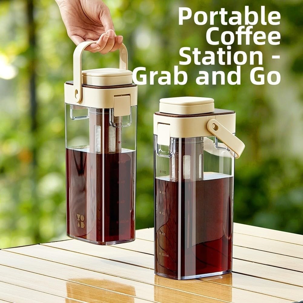 Yhenlovtt Cold Brew Kaffeemaschine, 1000 ml, Krug mit abnehmbarem 350 Mesh-Filter und auslaufsicherer Dichtung für kaltgebrühten und Eistee (Kaffeefarbe)