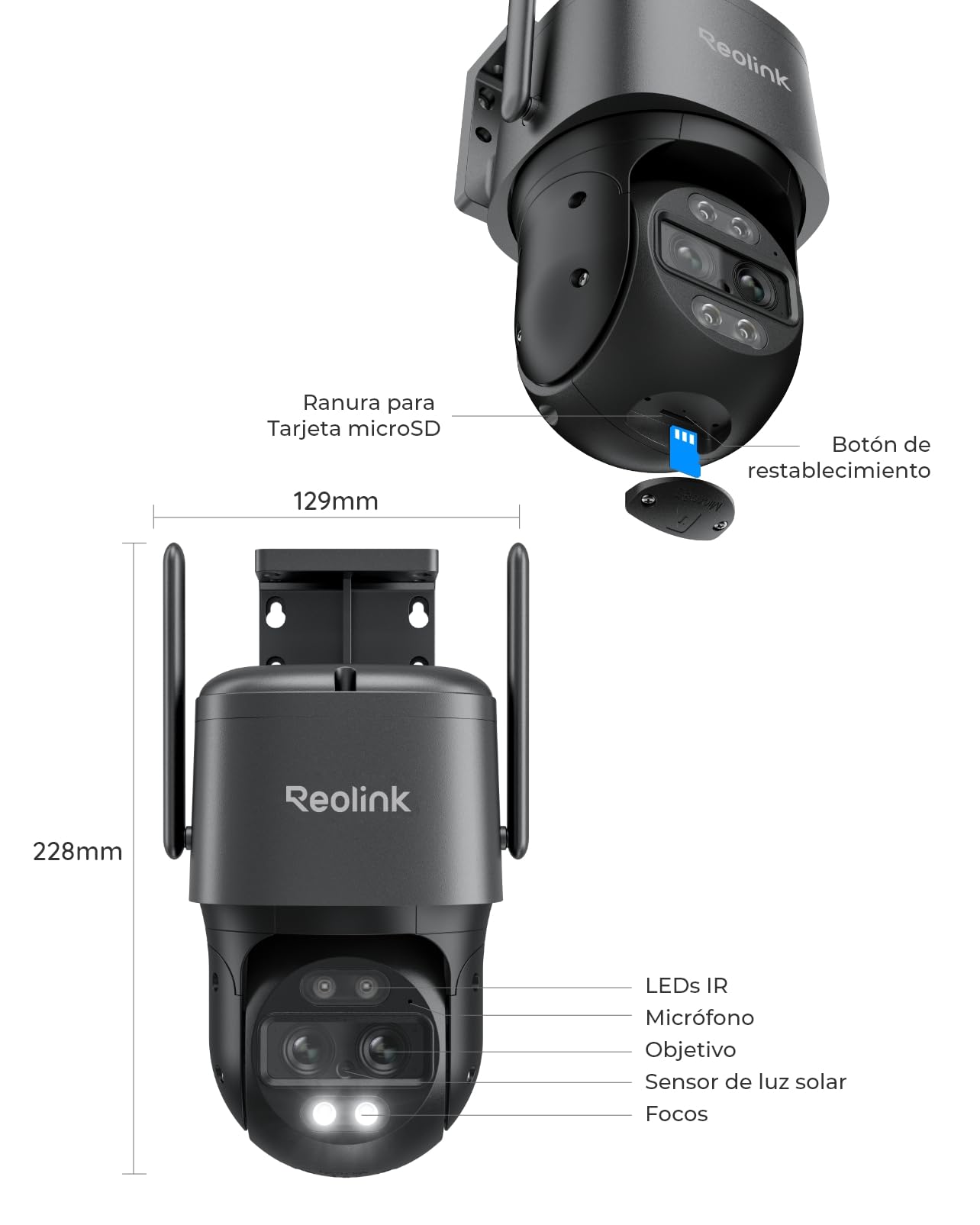 Reolink 4K Wi-Fi 6 PTZ Camara Vigilancia WiFi Exterior con Doble Lente, Zoom Híbrido 6X, Detección de Personas/Vehículos/Animales, Seguimiento Automático, Visión Nocturna en Color, TrackMix WiFi Gris