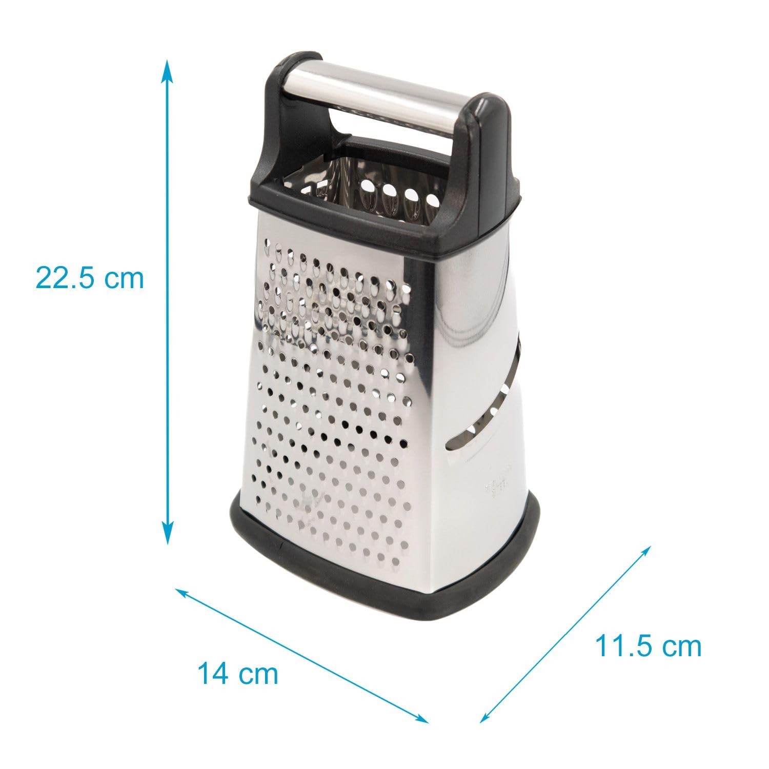 Intirilife Tarka ze stali nierdzewnej z antypoślizgowym dnem - 22.5 cm - Tarka kuchenna, szatkownica, tarka do sera z 4 powierzchniami do tarcia, idealna do startego parmezanu, warzyw, ziemniaków itd