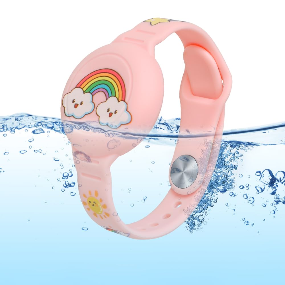AXFEE Pulsera Compatible con Airtag - 2 Piezas de Silicona para Niños, Funda Protectora Ajustable Antipérdida, Impermeable, Unicornio + Arcoíris Rosa (Airtag No Incluido) - 5