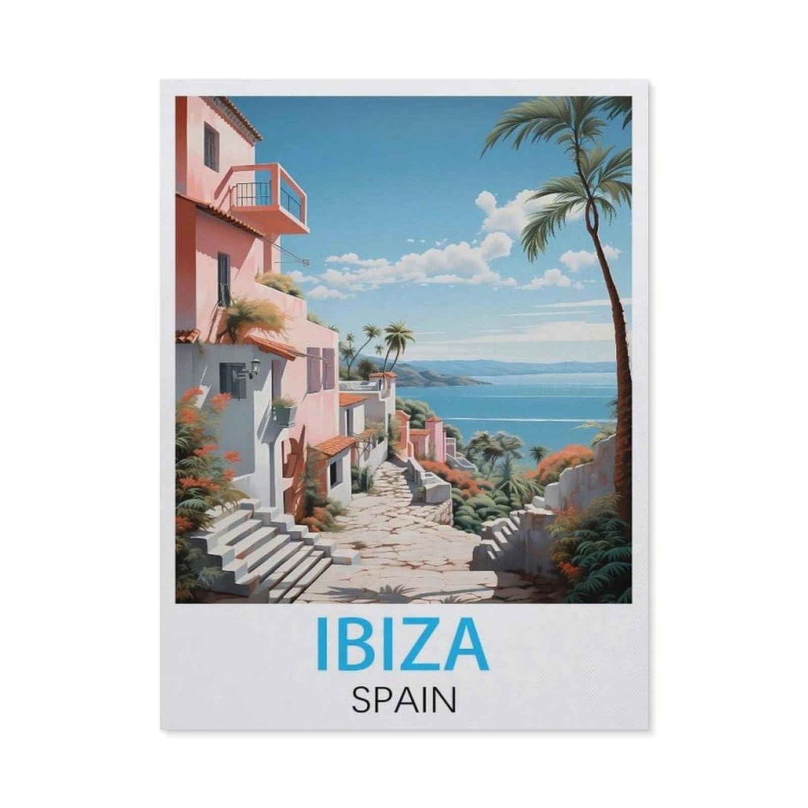 BEAYODKP Ibiza Spain Vintage Travel Posters，Diamond Art Kits for Adults and Kids, Full Drill Round Rhinestone Paint with Diamonds（50 x 60 cm/19.68 x 23.62 inches）-BY61