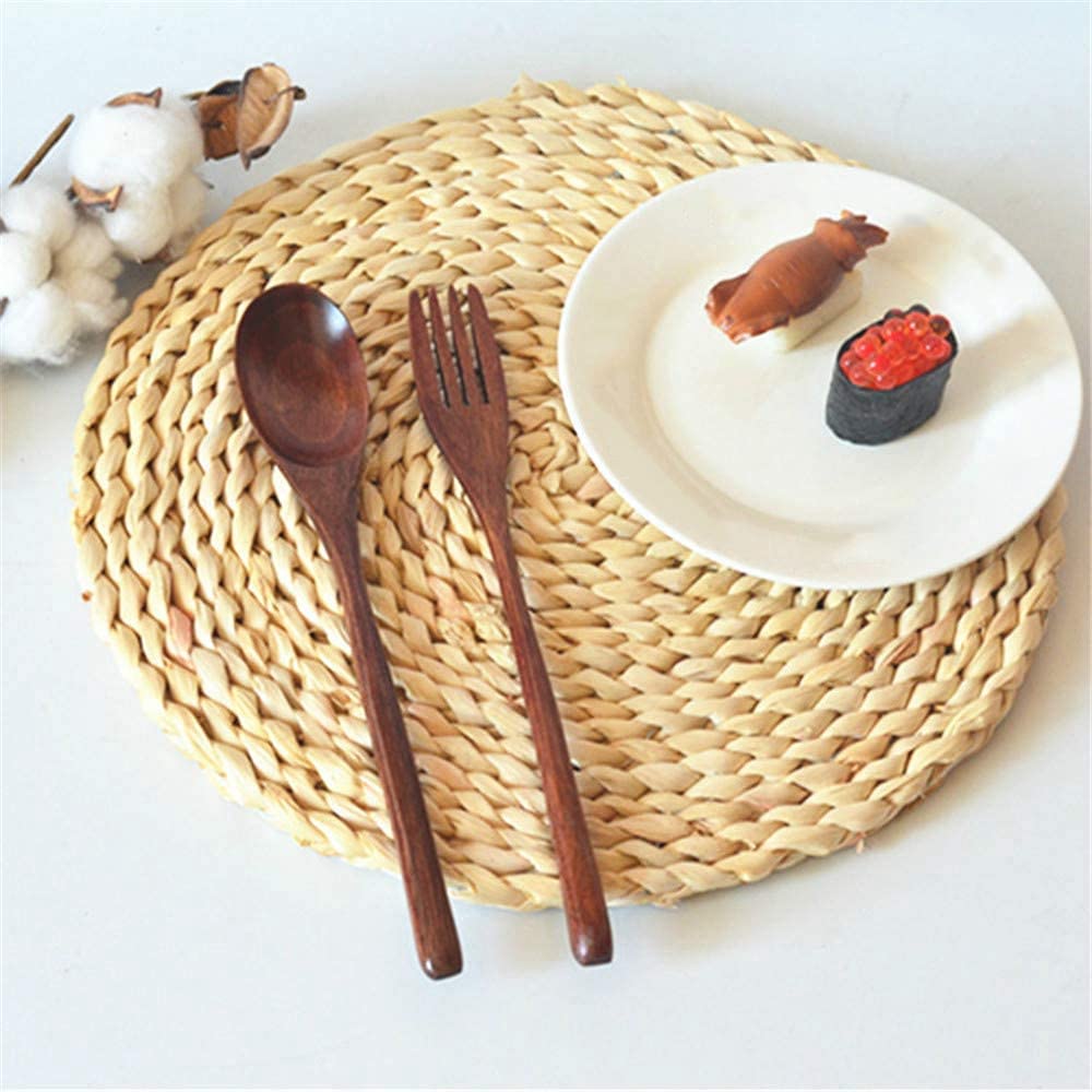 Juego de Cubiertos de Cuchillo de Tenedor de Cuchara de Madera de 15 Piezas, Juego de Utensilios de Cena de Madera, Juego de Cubiertos de Vajilla de Cocina de Madera