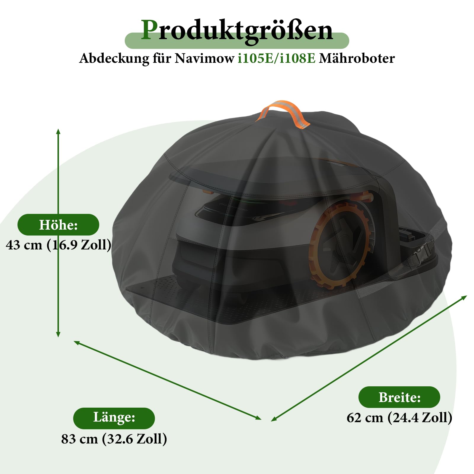 Abdeckung für Mähroboter, Rasenmäher Abdeckung, Kabelloser Automatischer Rasenroboter, wasserdichte Schutzhülle, für Navimow i105E/i108E, mit Schnallenriemen und Handhaben -83×62×43cm