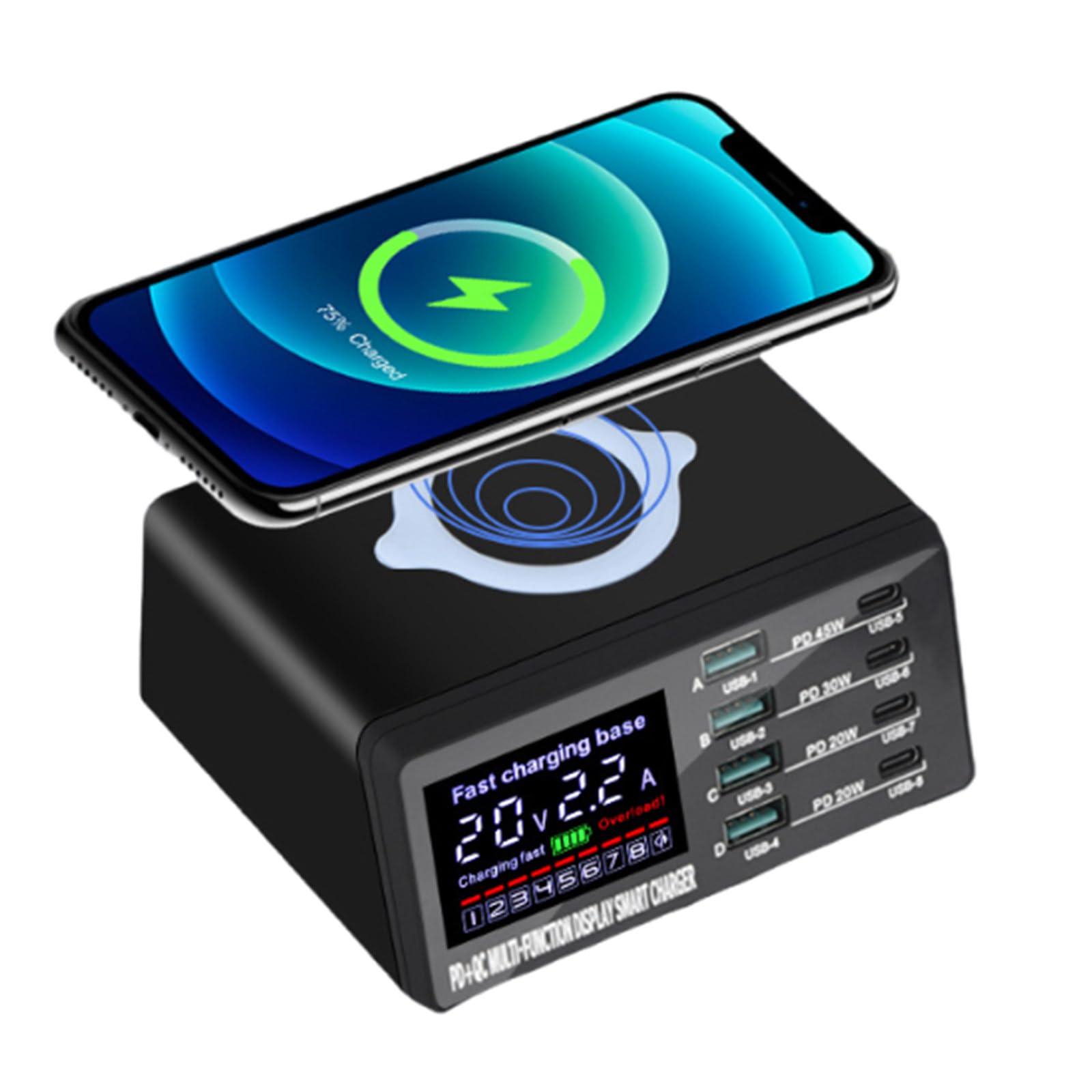 Ładowarka bezprzewodowa 110 W, 8 portów USB, stacja ładująca do telefonu, szybkie ładowanie QC3.0, PD3.0, szybkie ładowanie telefonu i notebooka
