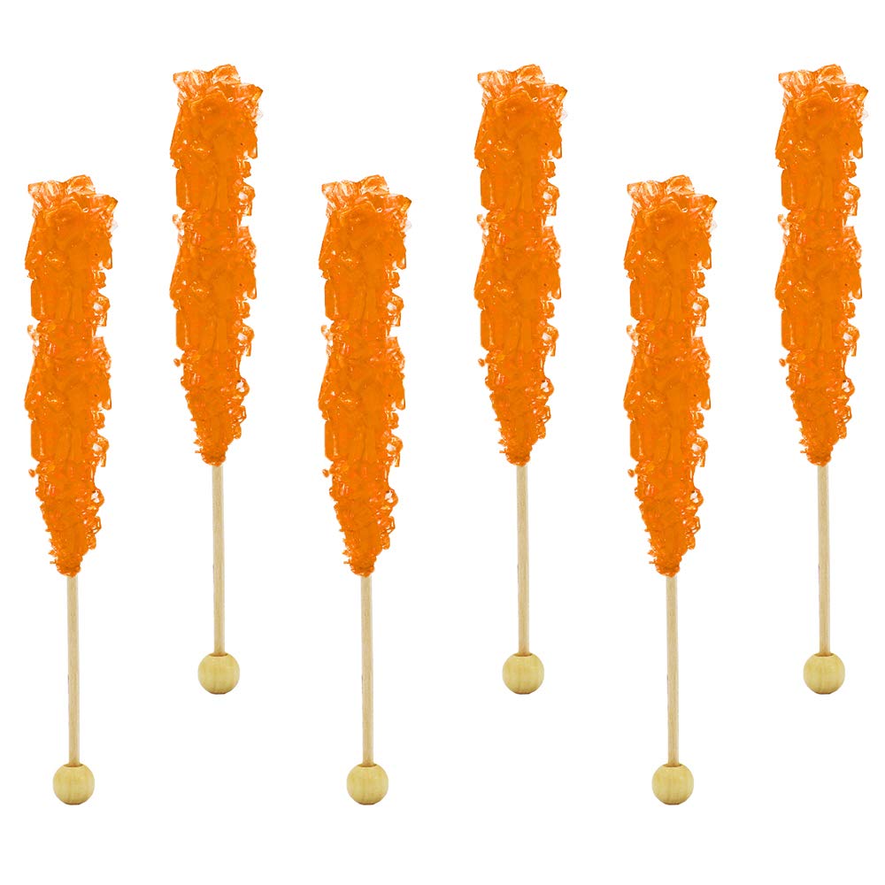FruidlesRock Candy Lollipops Pops Candy Suckers, Color and Flavor Assortment, Individually Wrapped, 6.5" (Orange, Pack of 6)