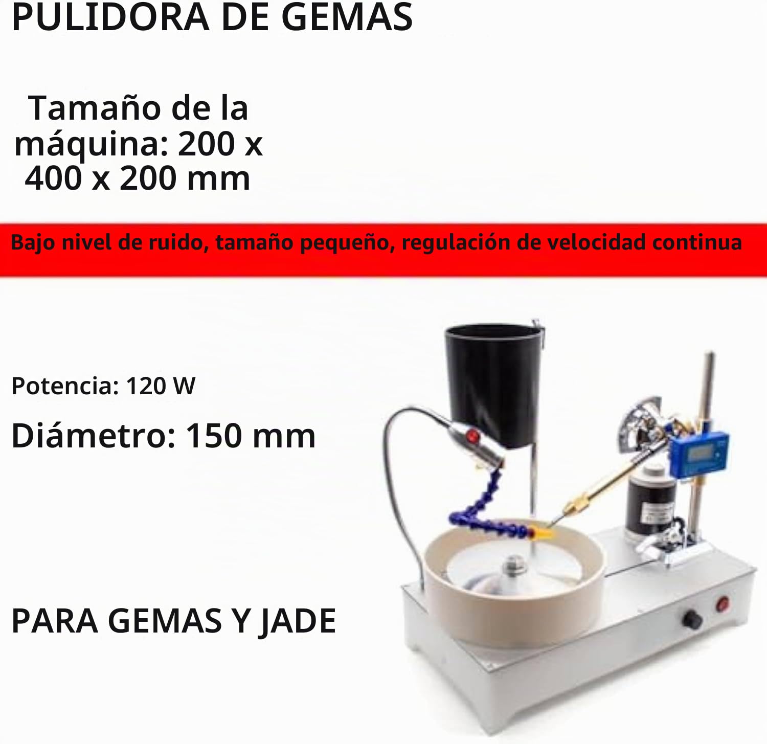 Máquina de facetado y pulido de gemas - Máquina pulidora de gemas facetas - Pantalla digital - 2800rpm 120w Pulidor de joyería, amoladora plana, máquina lapidaria