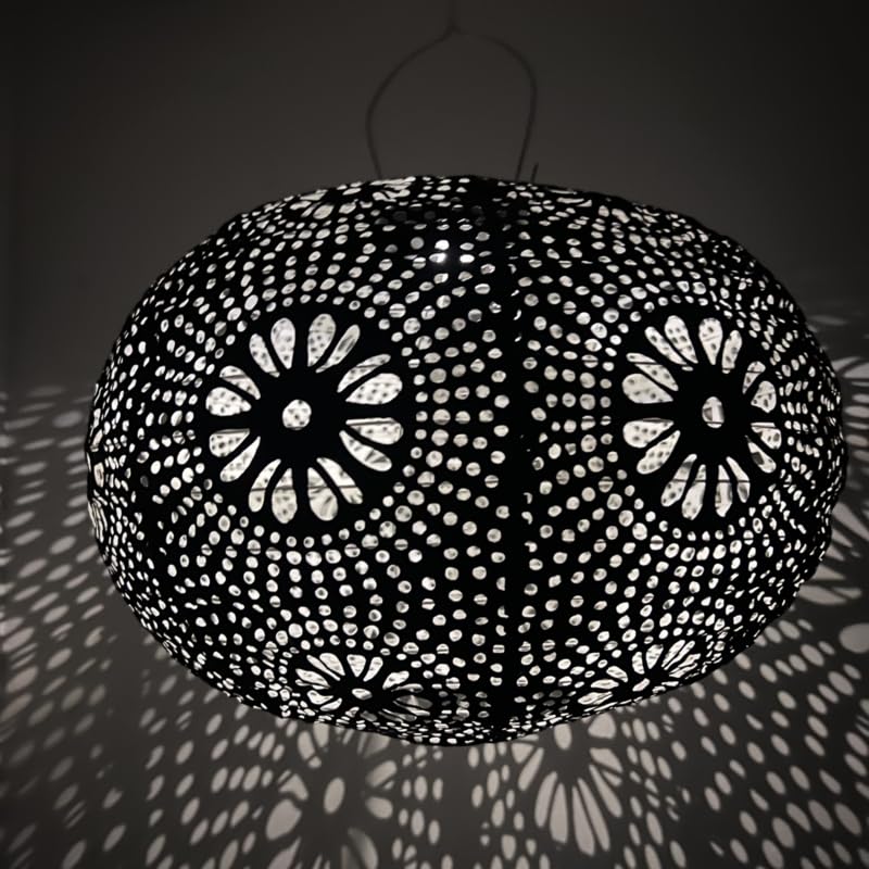 5 x Lampion Solaire avec Motif - Ovale - 35 l x 25 h - Noir