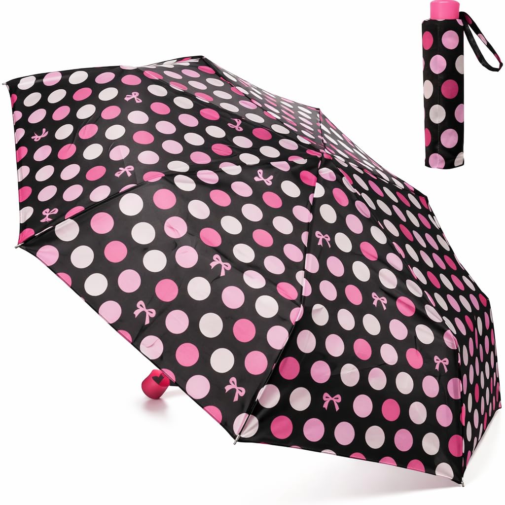 A2z Women's Pink Spoty Supermini Umbrella Waterproof Wind Sun Protect Compact Soft Gip Dogtooth Black Daisy Leaf Print Lightweight Portable Heavy Rainfall Streets Travel Canopy Brolly