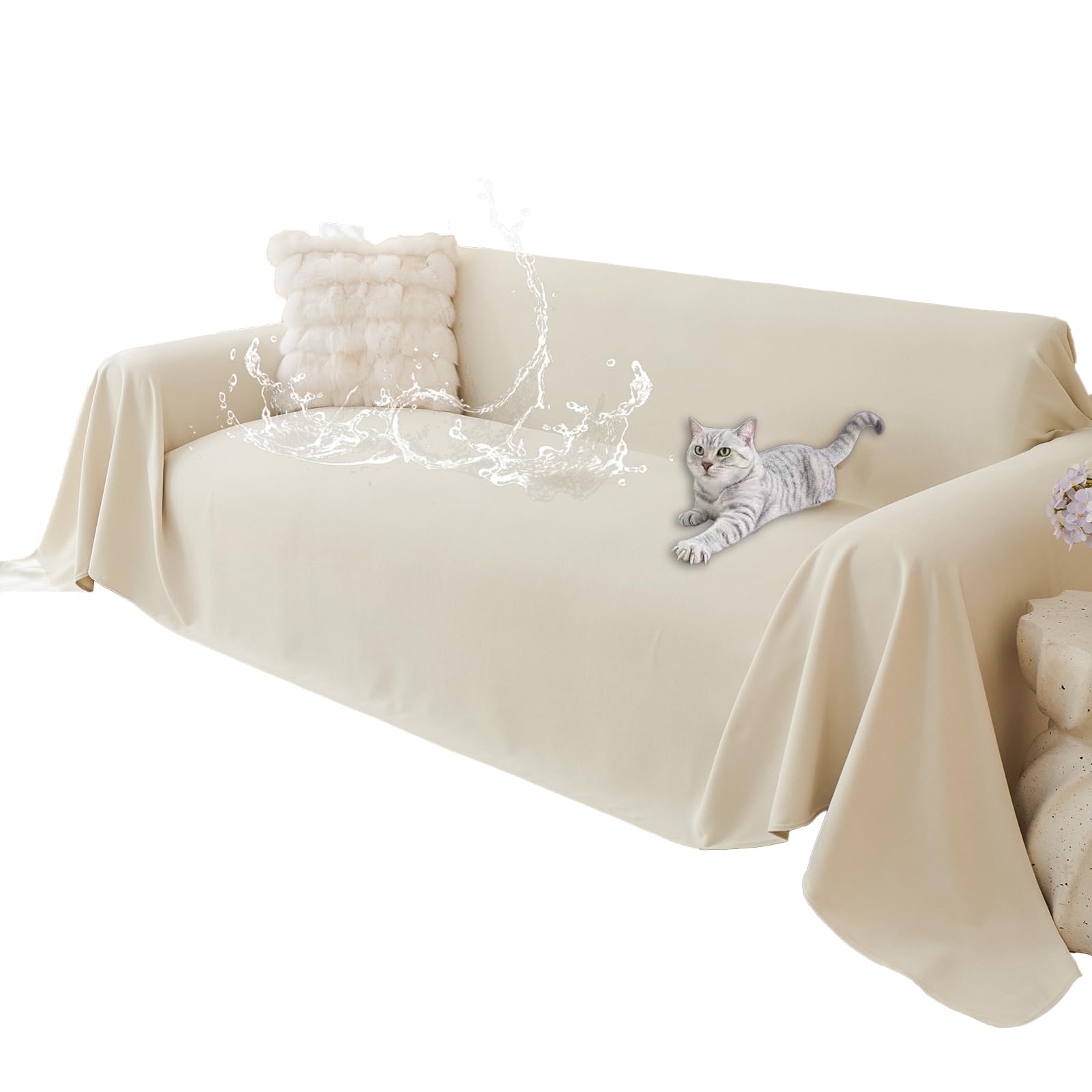 Fundas De Sofa de Pana 1 2 3 4 Plazas, Impermeable Manta Cubre Sofa para Gato Anti Gatos Protector De Sofá para Gatos Universal Funda Sofa Four Seasons Lavable-beige-180×300cm