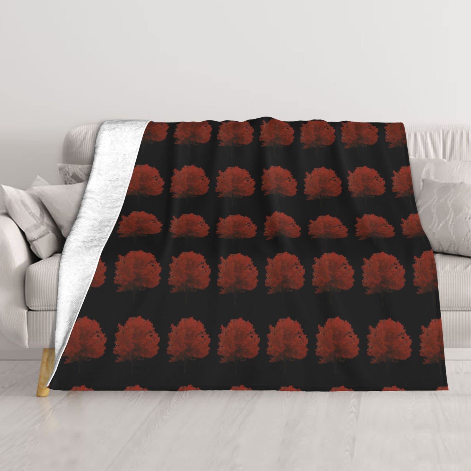 Couverture en peluche pour camping et voyage plaid arbre rouge