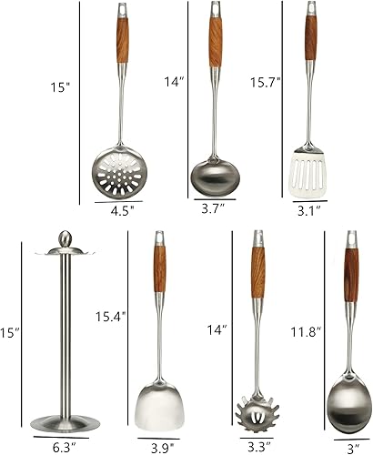 Miniatura 2 de Dicunoy Juego de utensilios de cocina de acero inoxidable 304 de 7 piezas, cuchara ranurada, cucharón de sopa, girador ranurado, volteador sólido,