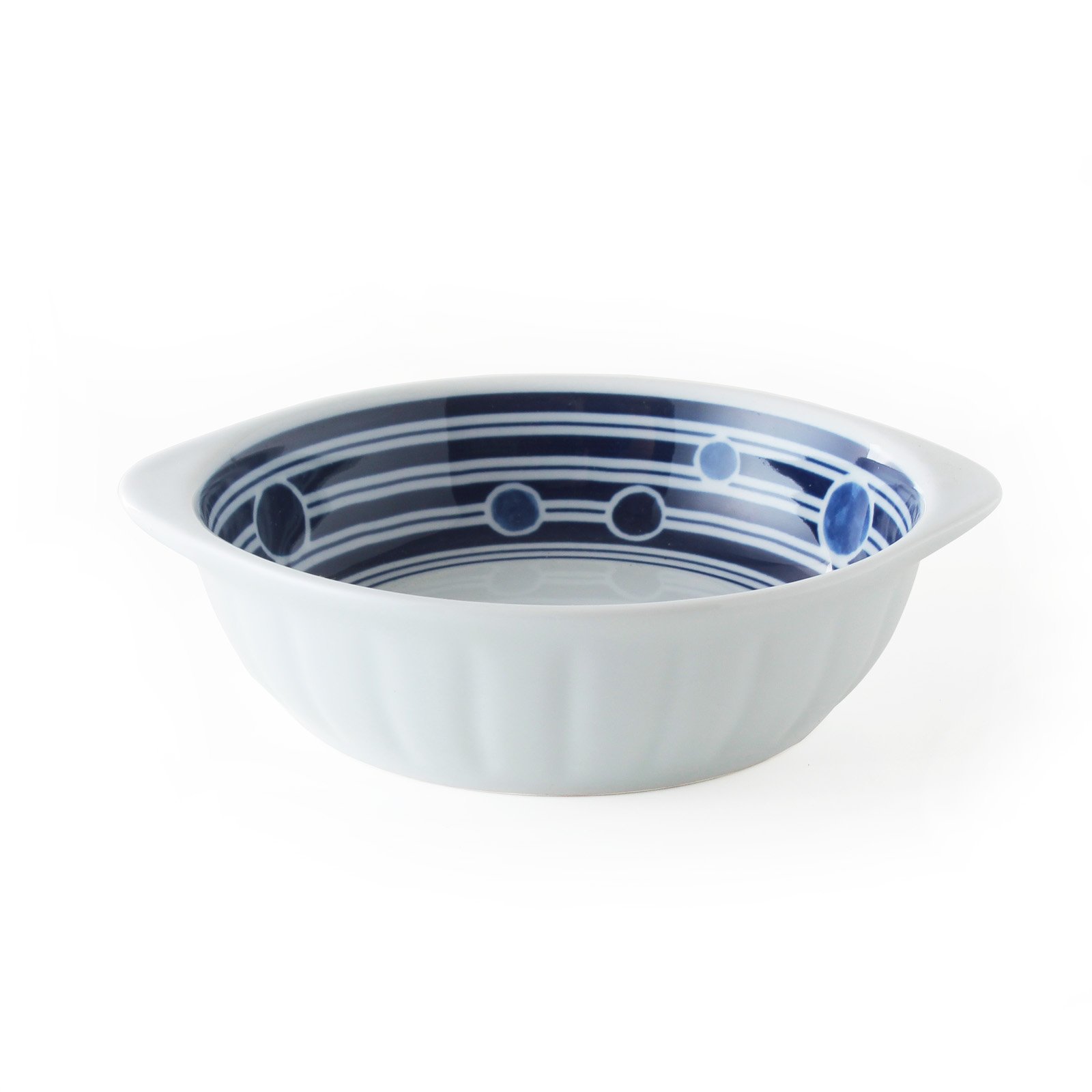 Hasami Ware Gratin Dish / Small Bowl with Handle, Dot Border, Approx. W 6.7 x D 5.5 x H 1.7 inches (17 x 14 x 4.2 cm), 12.8 fl