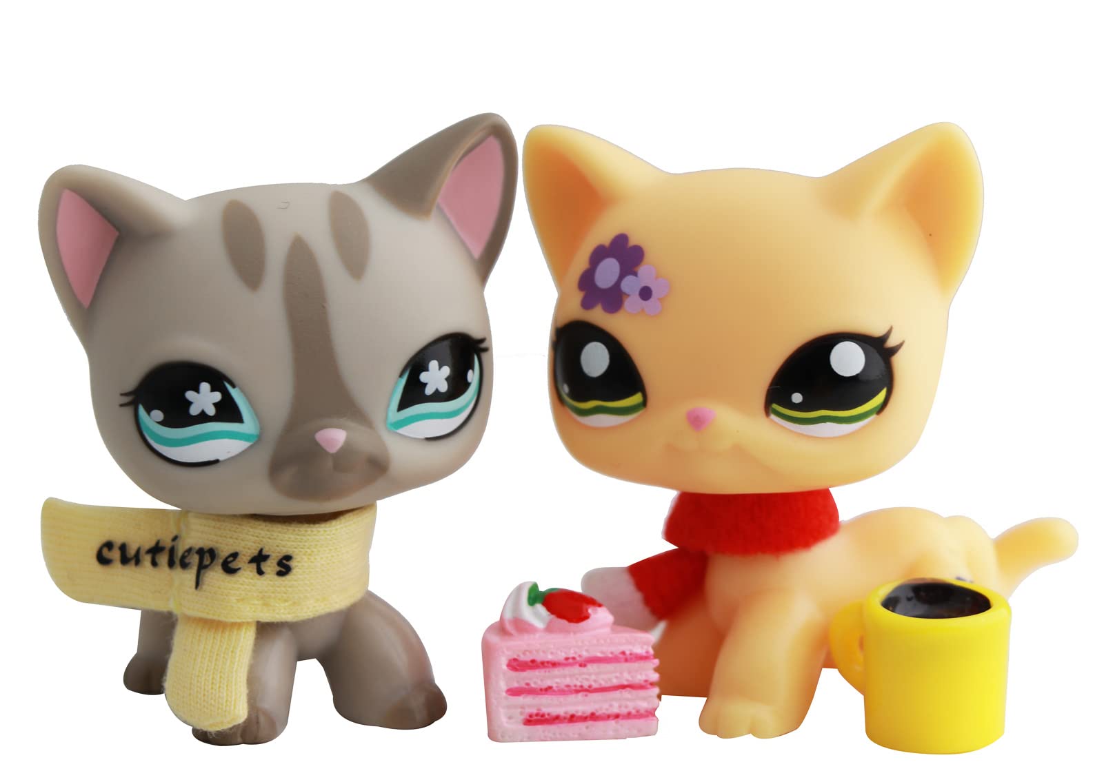 Collectable lps Cat, lps Kitten 1962 468, Yellow and Greay Cat with lps Accessories Scraf Coffee Cake Kids Gift