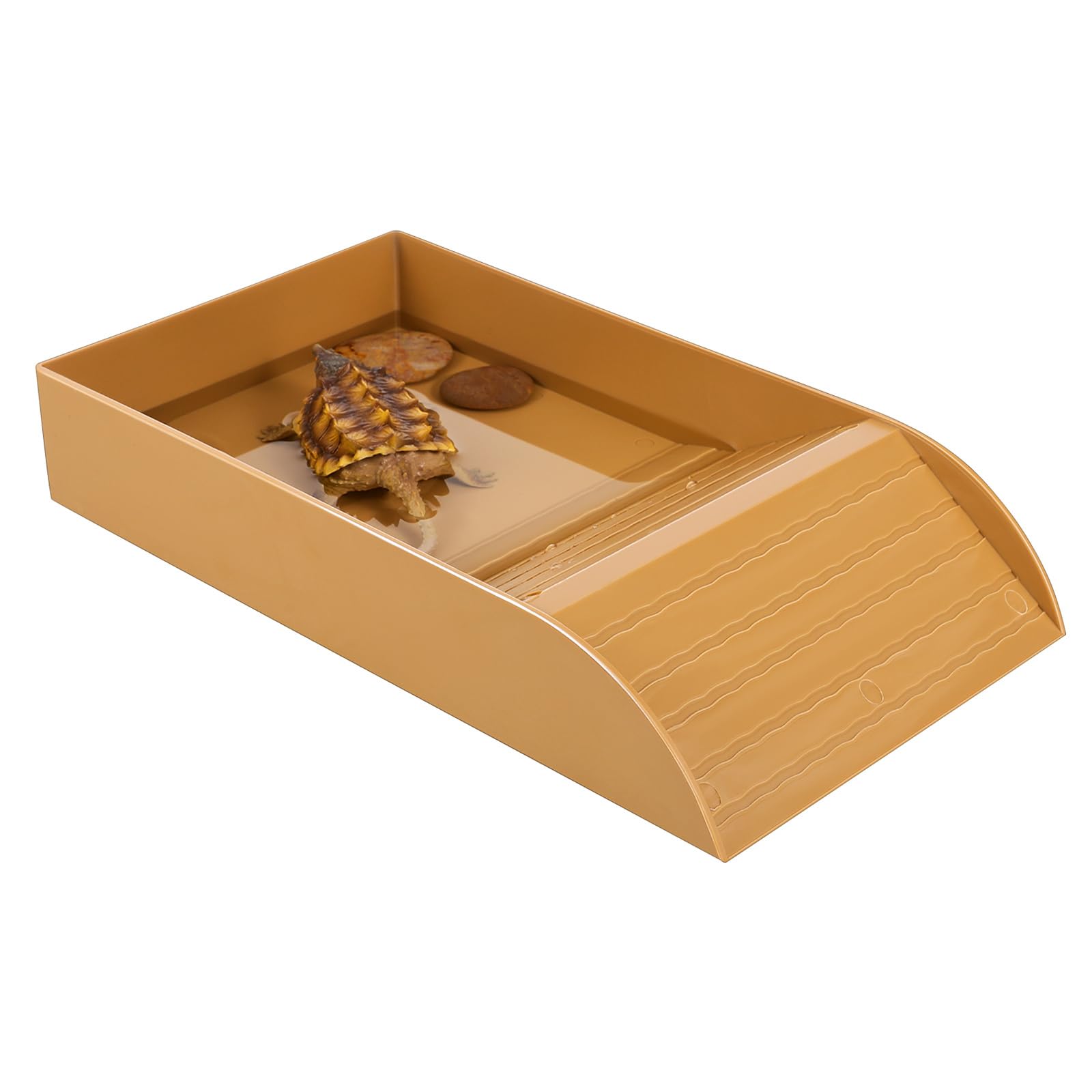 Yardwe Turtle Water Dish with Ramp Large Reptile Bathing Pool Spacious Tortoise Feeding Bowl and Basking Platform Easy to Clean Reptile Water Bowl for Turtles