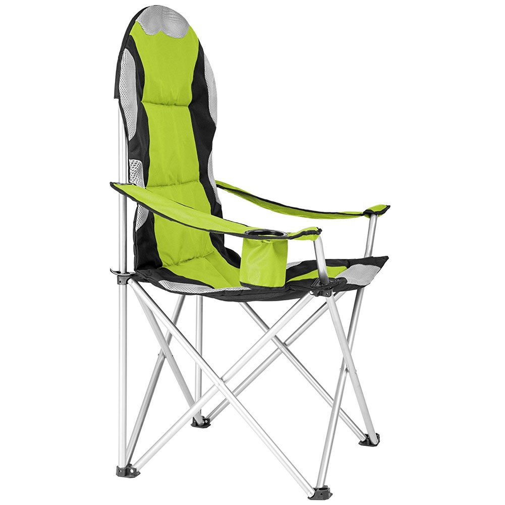 BAKAJI Pliant Camping Chaise Rembourrée avec Sac Camping Mer Chaise Plage De Pêche en Plein Air en Acier Et Polyester avec Porte Compartiment Boissons et Smartphone (Vert)