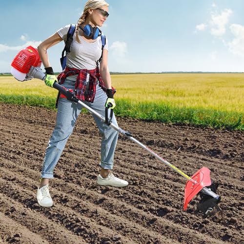 LyeXD 42.7CC 2-Stroke Mini Gasoline Tiller Cultivator,1.25kw Gas Powered Rototiller Garden Tiller Air-cooled Handheld Mini Tiller for Gardening, Garden Tiller with Carburetor Max Tilling 3.5inch Deep