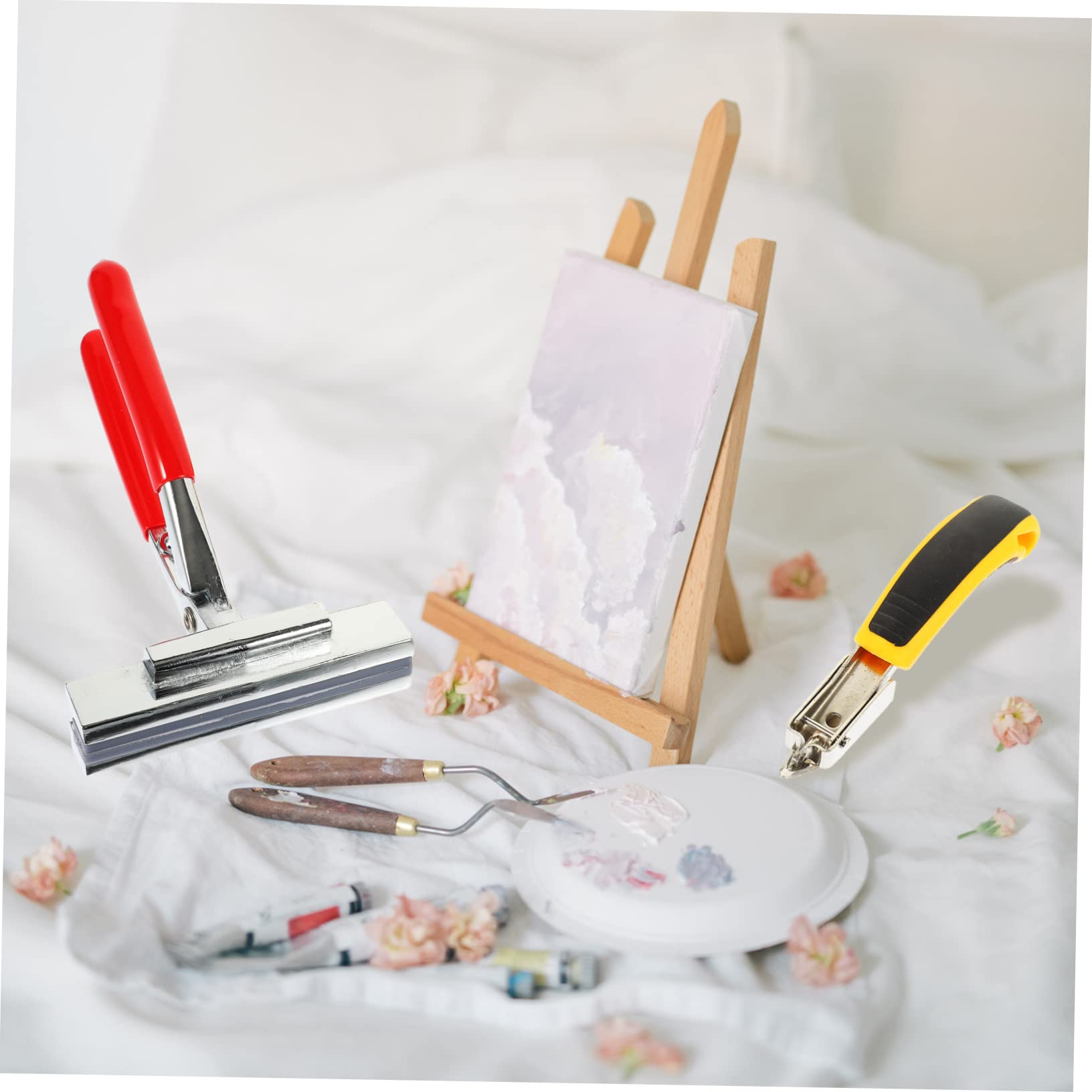 KEILEOHO Lot de 2 pinces pour tendeur de toile avec 2 extracteurs d'agrafes en acier inoxydable avec poignée de retour à ressort pour étirer la peinture à l'huile sur toile KEILEOHO Lot de 2 pinces pour tendeur de toile avec 2 extracteurs d'agrafes en acier inoxydable avec poignée de retour à ressort pour étirer la peinture à l'huile sur toile