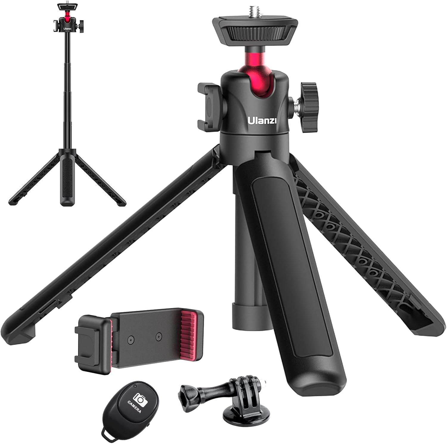 Ulanzi MT-16 Camera Tripod Stand Holder, Mini Tabletop Tripod Selfie Stick with Cold Shoe, Travel Tripod for iPhone 12 Canon G7X Mark III Sony ZV-1 RX100 VII A6600 Vlogging Filmmaking Live Streaming