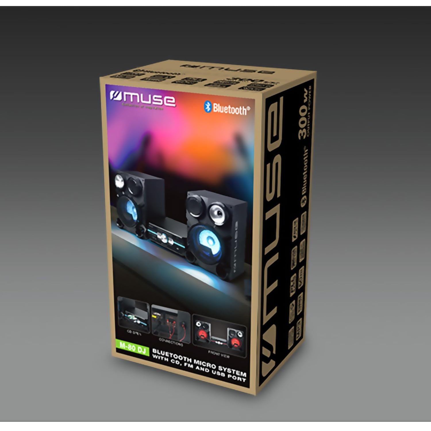 MUSE M80-DJ Microsystème CD/MP3 avec Bluetooth, FM stéréo avec 60 Stations préréglées, Port USB, Affichage LED.