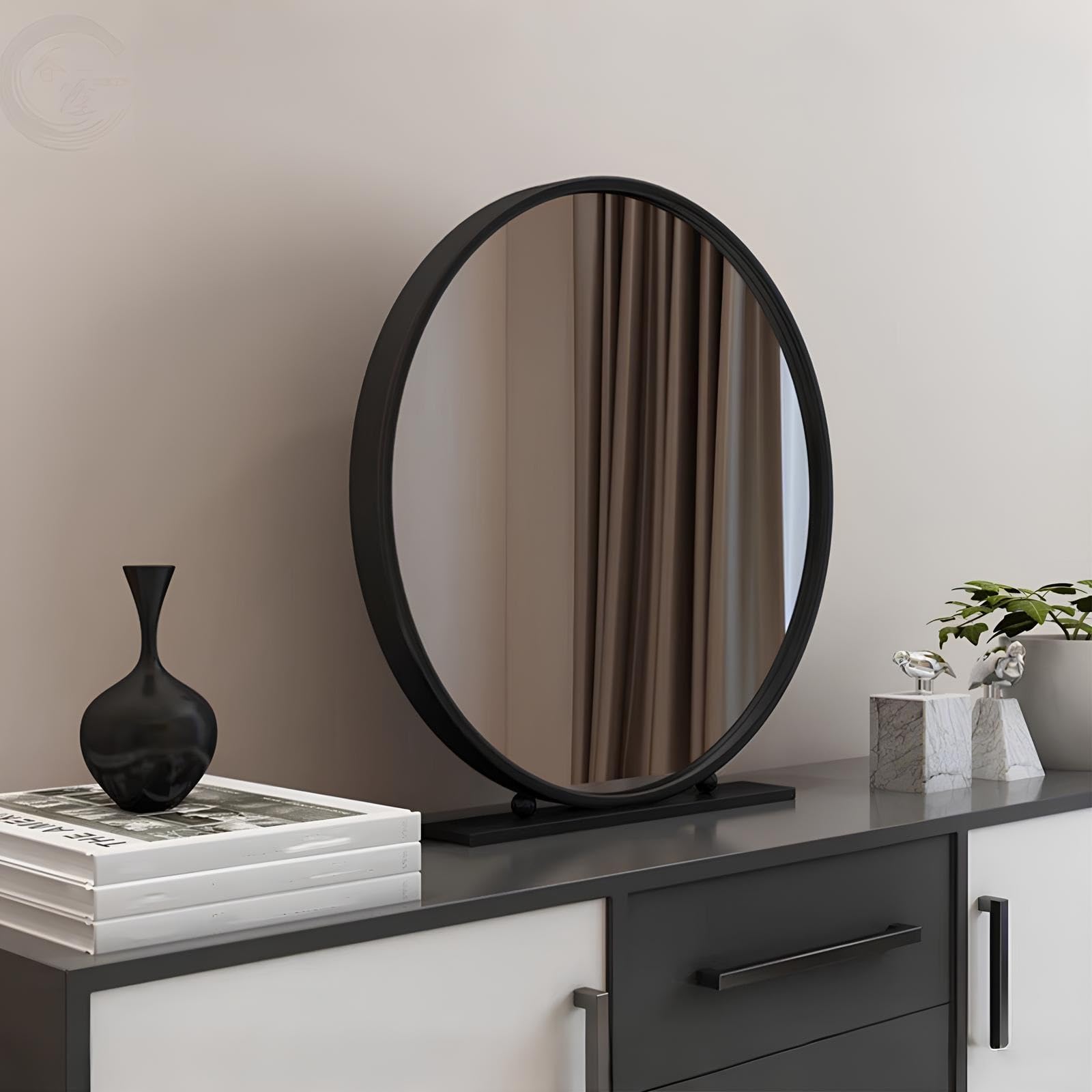 Espejo De Mesa De Pie, Diámetro 30/40/50/60/70cm - Espejo De Maquillaje O Afeitado para Dormitorio con Base, Espejos Round De Sobremesa(Negro,35 * 35cm)