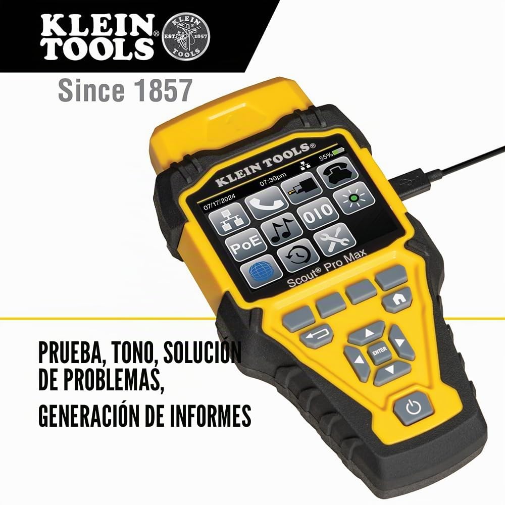 Klein Tools VDV501-770 | Probador De Cables Scout Pro Max Con Juego De Mando A Distancia | Prueba Y Medida Datos Telefonia Y Coaxial | Longitud Hasta 610 M | Memoria Y Pantalla Retroiluminada