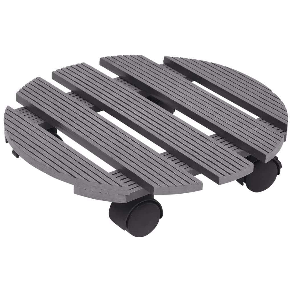 Pflanzenroller 4 Stk. Grau Ø30x7,5 cm WPC, Pflanzenschieber mit 360 Grad drehbaren Rollen und Bremsen, bis 100 kg belastbar, für Topfpflanzen im Innen- und Außenbereich