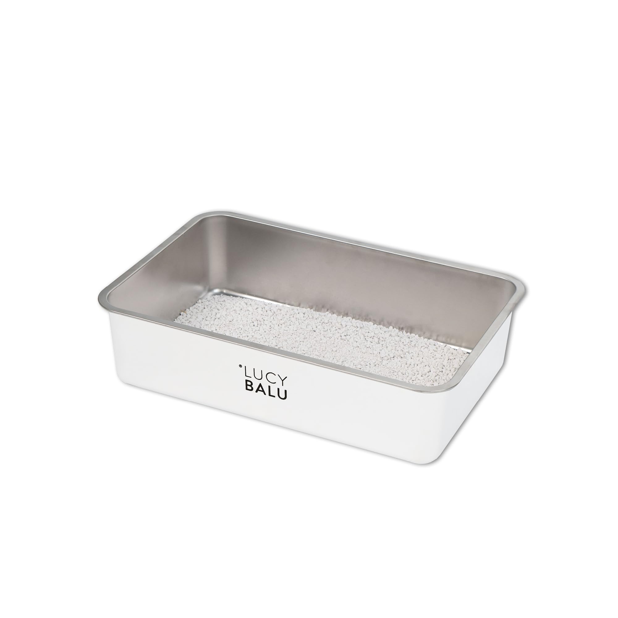 LucyBalu® Caja de arena para gatos de acero inoxidable de STEELOO, XXL, sin tapa, con entrada superior, higiénica, inodora y fácil de limpiar, 59,5 x 39,5 x 15,5 cm, color blanco