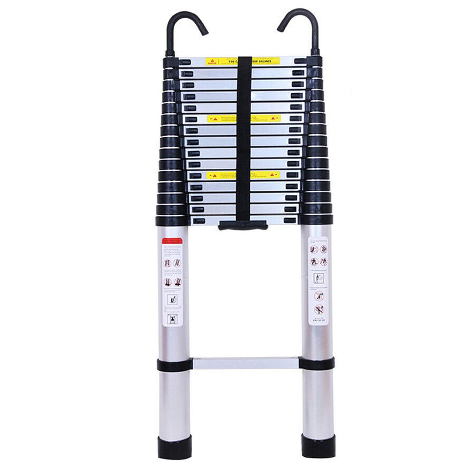 Xinng Silver 6.2M/20.3Ft Extendable Aluminum Ladder Telescopic Loft Ladder Collapsible Step Ladders With Detachable Hook Heavy Duty 330Lbs/150Kg Capacity En131 Standard