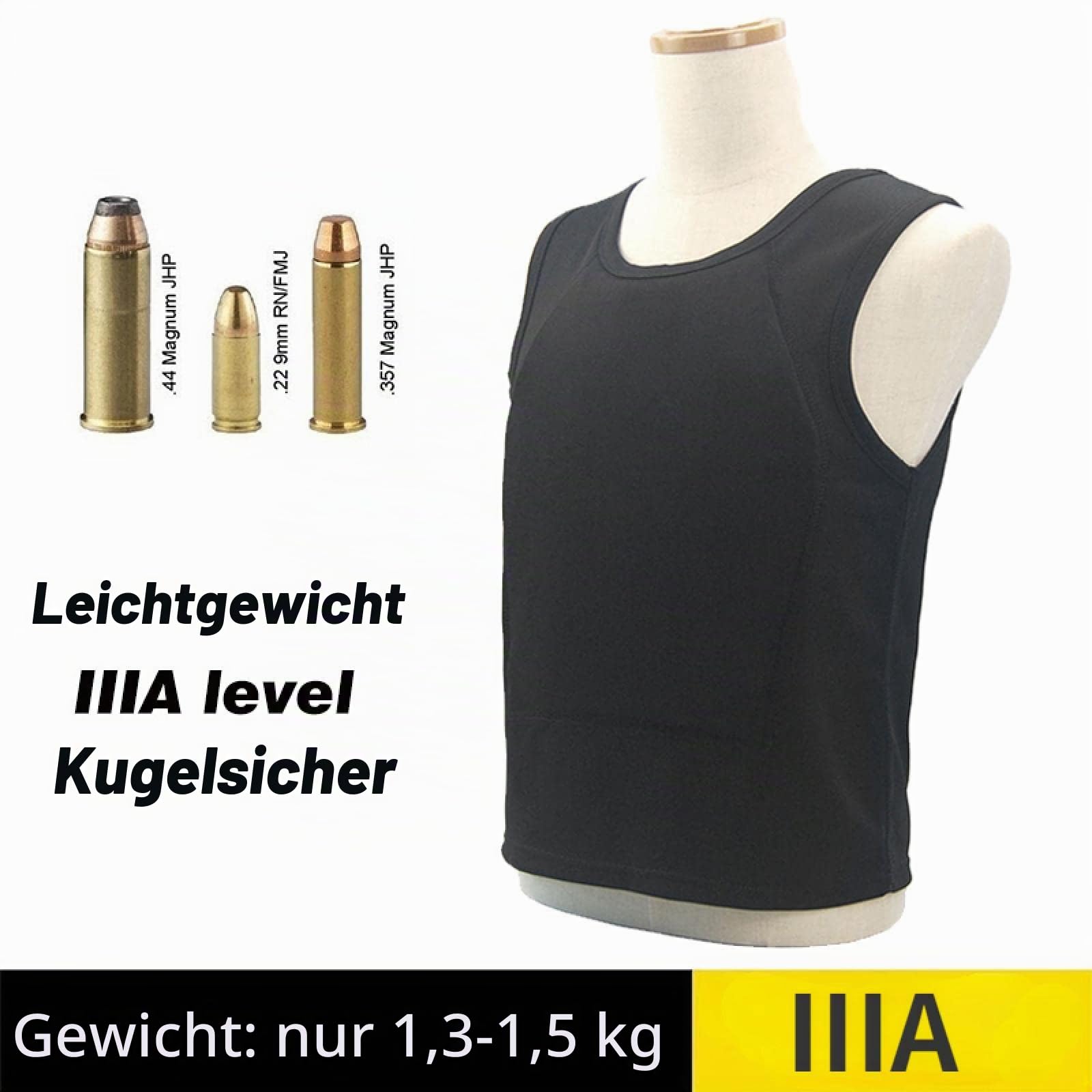 IIIA Level Kugelsichere Weste, Ultrabequeme, Leichte, Verdeckte, Versteckte Innenseite, Weiches Anti-Kugel-T-Shirt, Arbeitskleidung AsiansizeXXL Black