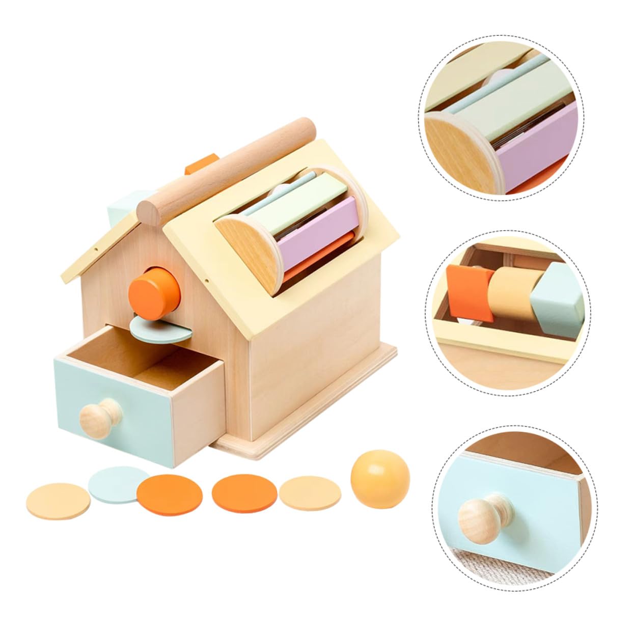 Hemobllo Juguete Educativo Montessori de Madera para Pequeños 1-3 Años Caja de Monedas y Bolas para Motricidad Fina Juego Sensorial Compacto para Desarrollo Preescolar
