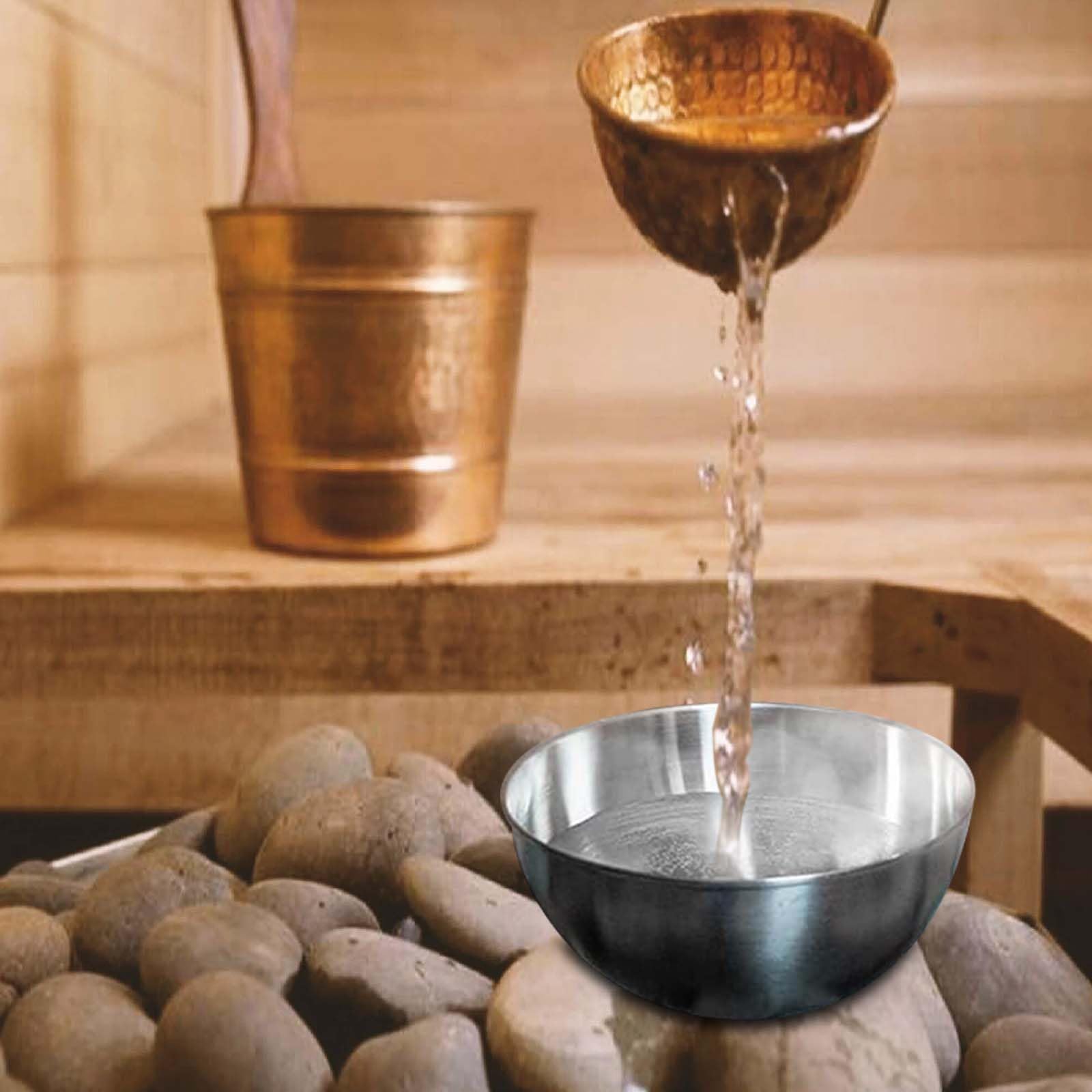Cuenco para sauna extragrande, diámetro de 15 cm, acero inoxidable, para sauna, aromaterapia, accesorio para sauna, resistente al fuego, adecuado para cristales de sauna
