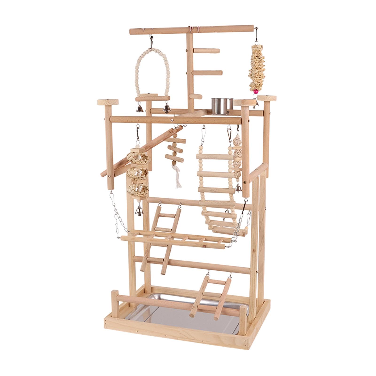 MYCENSE Bird Playground,Parrot Playground,Bird Activity Playpen Wood Perch Gym Bird Play Stand,Wood Bird Perches Stand for Parakeet