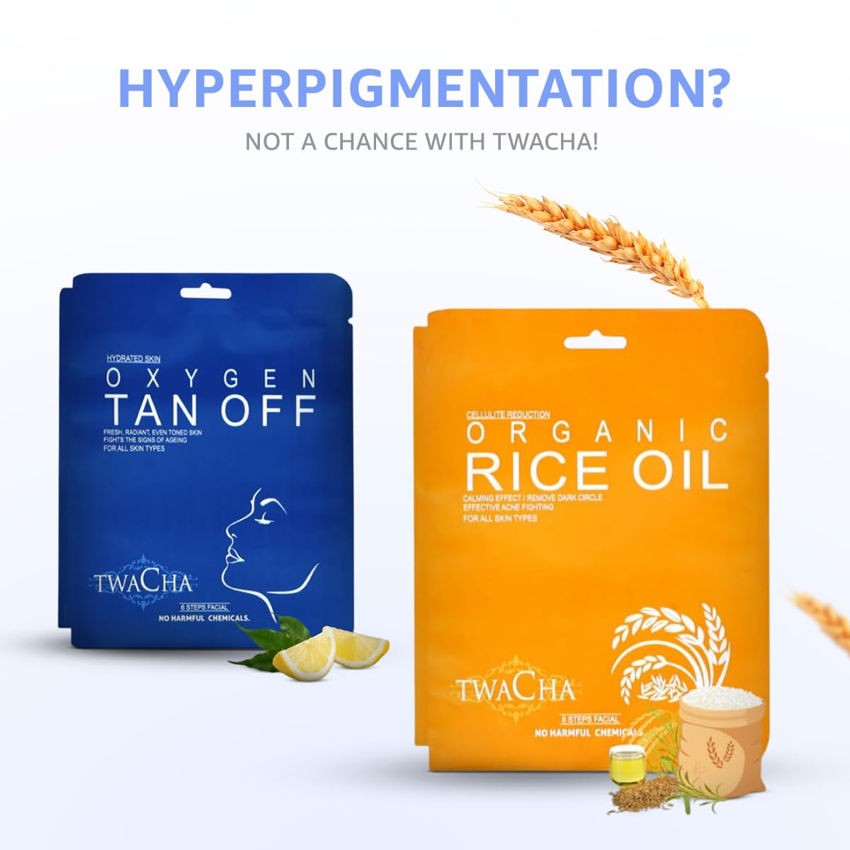 Twacha Rice Oil & Tan Off Facial Kit | for Radiant & Even Toned Skin that Fights Dark spots & Hyperpigmentation | All Type Of Skin | Ideal for both Men & Women | Paraben & Sulphate Free | Pack of 2 ( 2*53 gm) 1