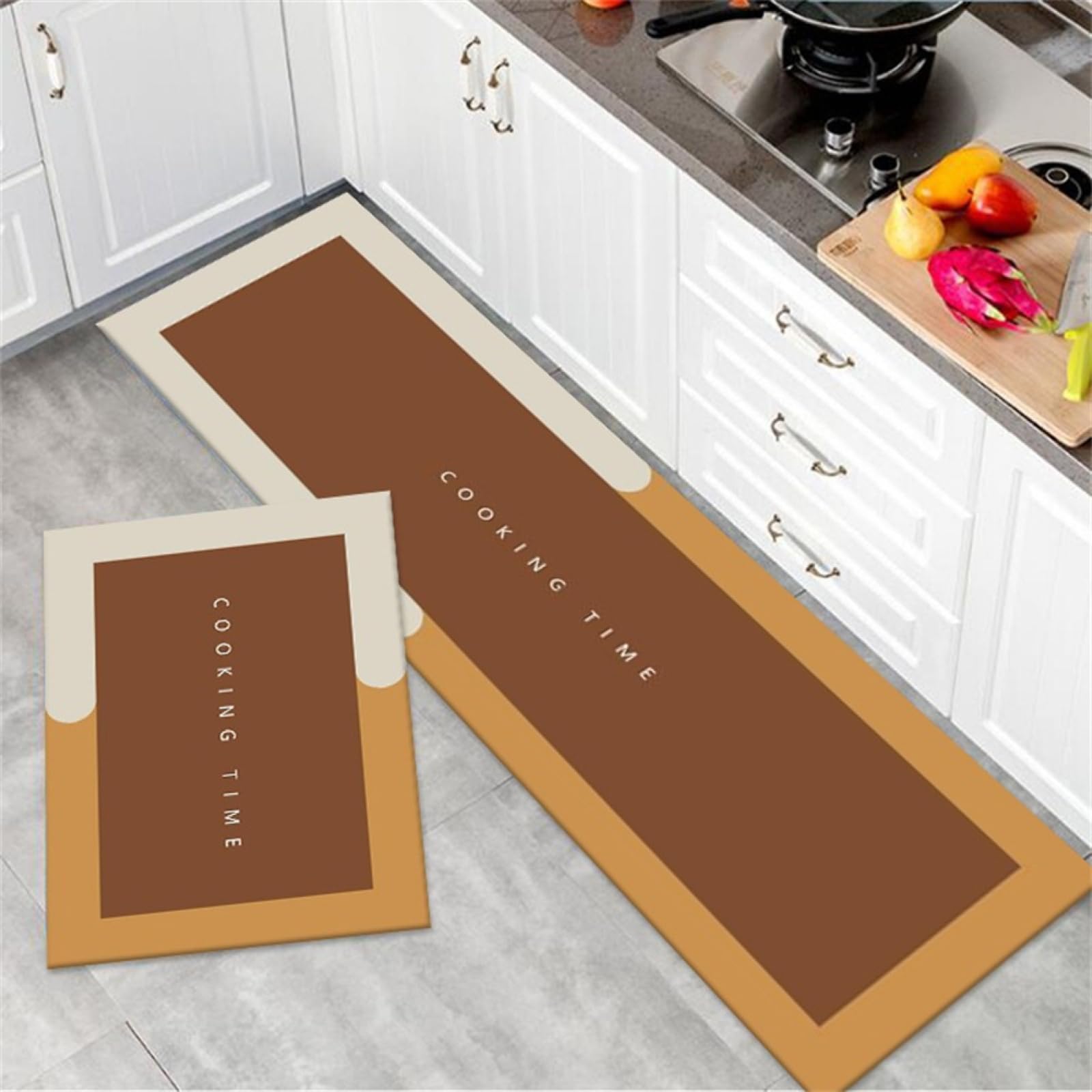 KüChenläUfer KüChenmatte 45x120cm, KüChenteppich Waschbar rutschfest, Teppich LäUfer Flur FußMatte Badematten, Wasser öL Aufnehmen Teppich KüChe Set für KüChe Wohnzimmer, Badezimmer Orange