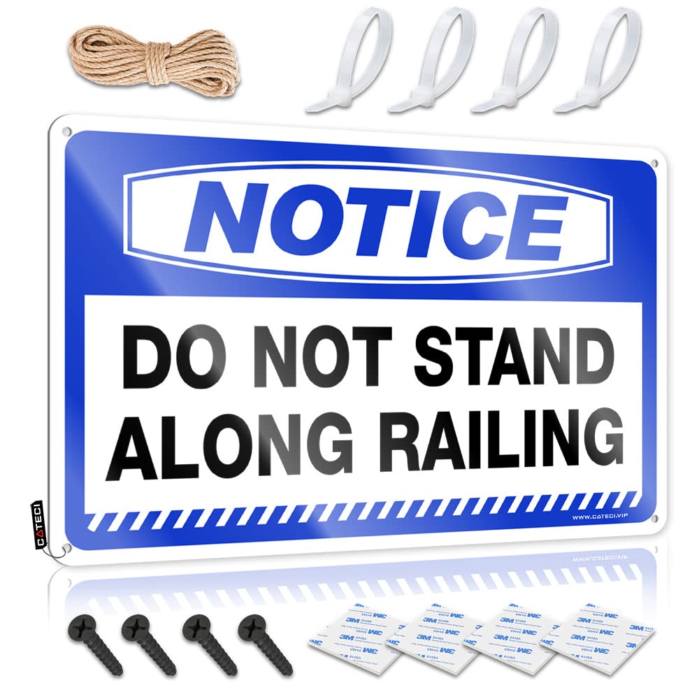 Pravoxi Men's One Color Vintage Metal Tin Sign Notice Do Not Stand Along Railing Tin Sign Bro Cave Sign Bar Tin Signs Vintage