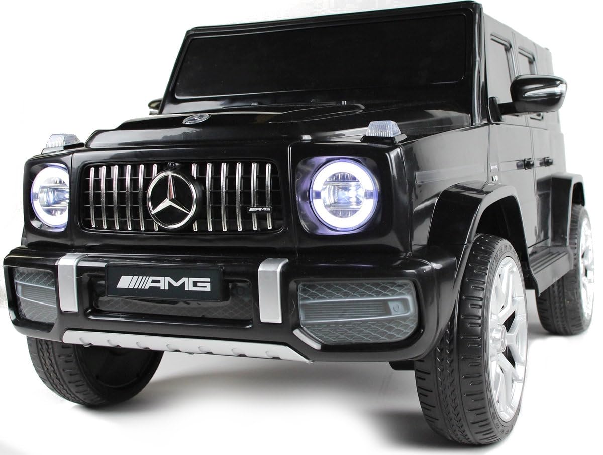 Playhouse Dziecięcy samochód elektryczny Mercedes G63 4 x 4 AMG 180 W, 12 V 9 Ah, skórzane siedzisko, 2 amortyzatory, koła EVA, pilot zdalnego sterowania, samochód dziecięcy (czarny)