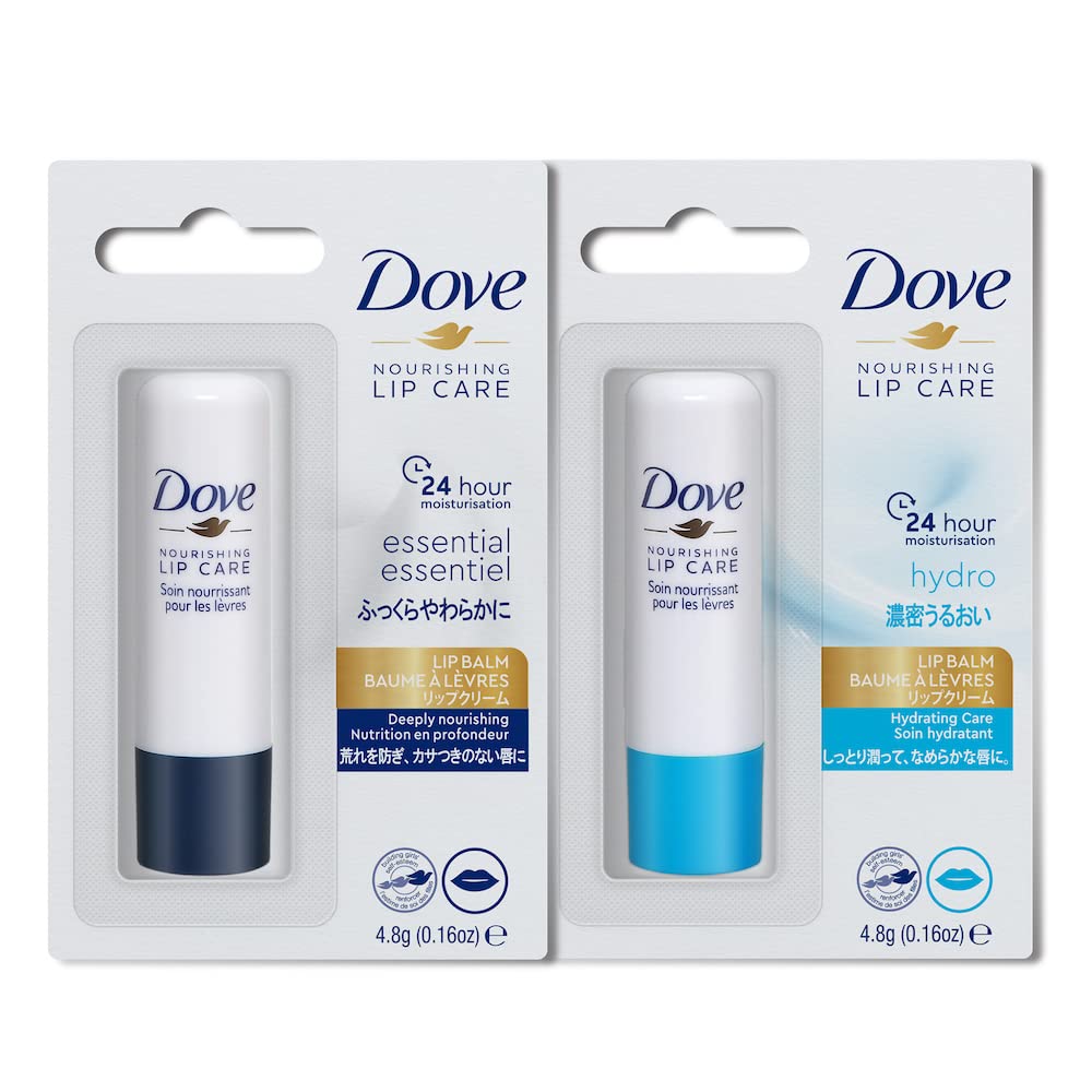 Dove Essential & Hydro Nourishing Lip Care Balm, 24hr Hydration, 4.8g (Pack of 2)