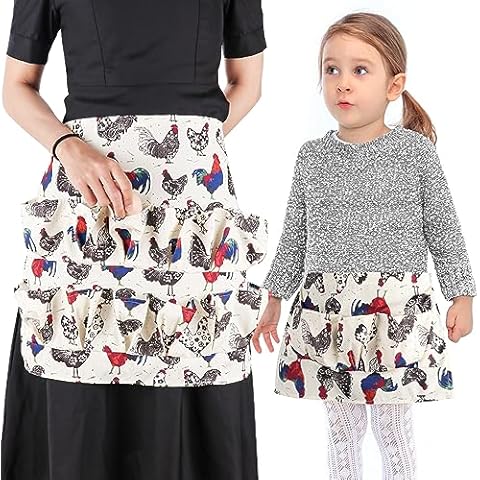 Hossmily 2 Pack Egg Apron, Egg Collecting Apron for Chicken Duck Goose Eggs, Chicken Egg Apron for Housewife Farmhouse Kitchen Restaurant Parent-Child Activities, Adult 12 Pockets &Child 3 Pockets Cover