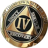 RecoveryChip 4 Year AA Medallion Elegant Black Gold Silver Bi-Plated Alcoholics Anonymous Sobriety Chip
