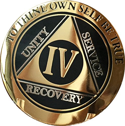 Recoverychip 4 Year AA Medallion Elegant Black Gold Silver Bi-Plated Alcoholics Anonymous Sobriety Chip