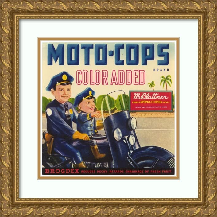 ArtDirect Anonymous 15x15 Gold Ornate Frame and Double Matted Museum Art Print Titled - Moto-Cops Brand Produce Label (1930-1950)