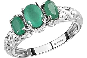 SHOP LC Genuine Emerald Sterling Silver Platinum Plated Triology Ring