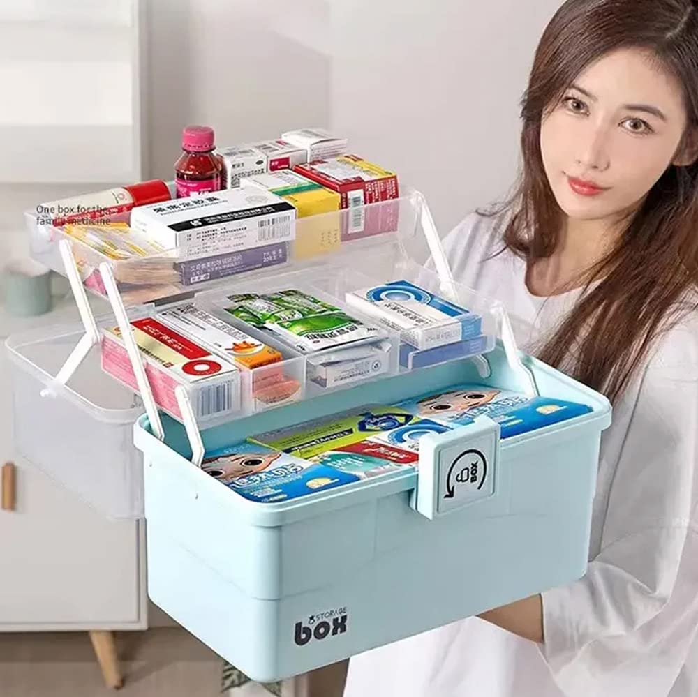 Premify Large Plastic Medical Box, Family Emergency Medical Travel Kit, Child Proof Medicine Organizer Pill Case With Compartments And Handle, Medicine/Jewelry Storage Organiser