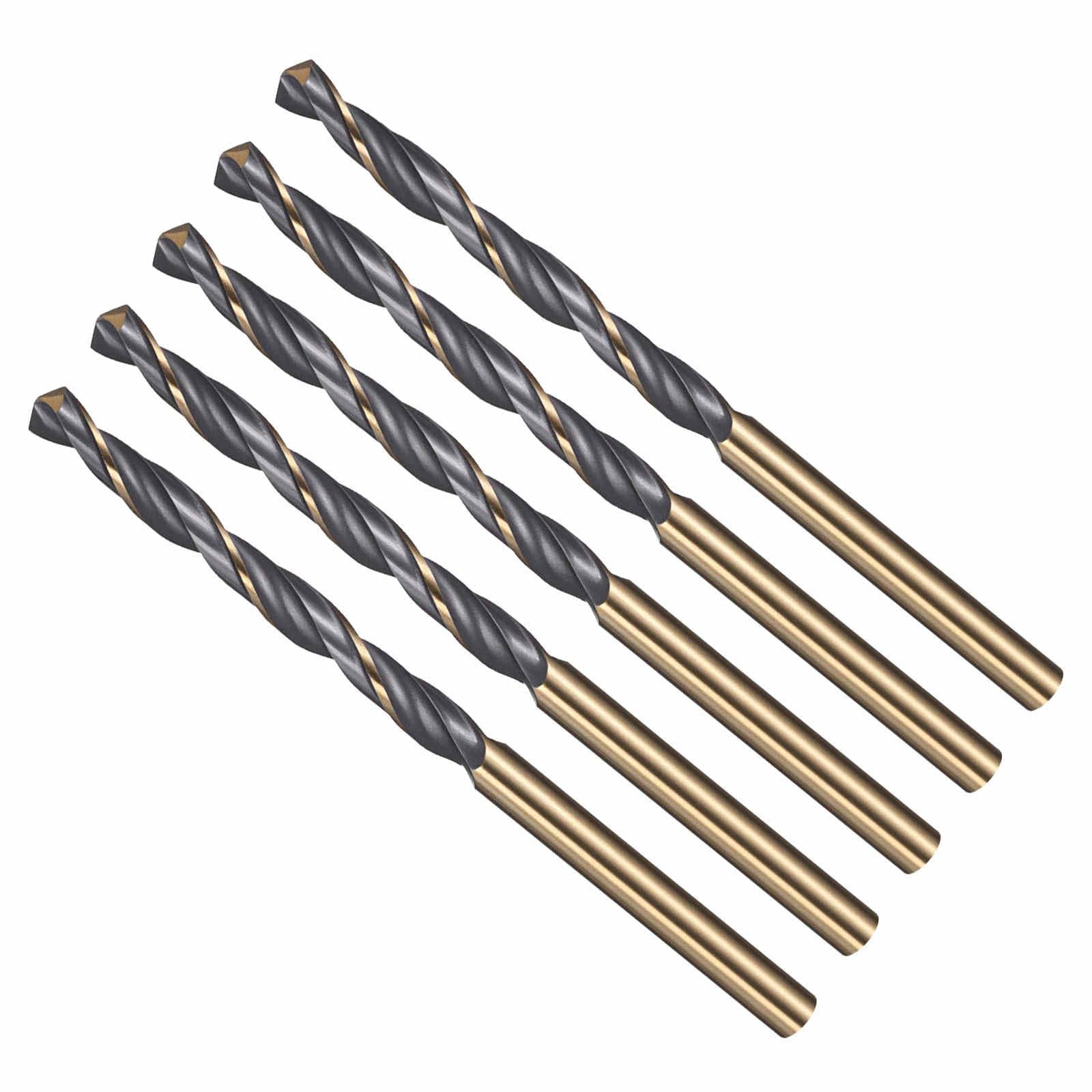 CoCud Drill Bit, 4.5mm Cutting Diameter, 4341 HSS Jobber Bits Gold and Black 118 Cutting Angle - (Applications: for Drilling Plastic Wood Soft Metal), 5-Pieces