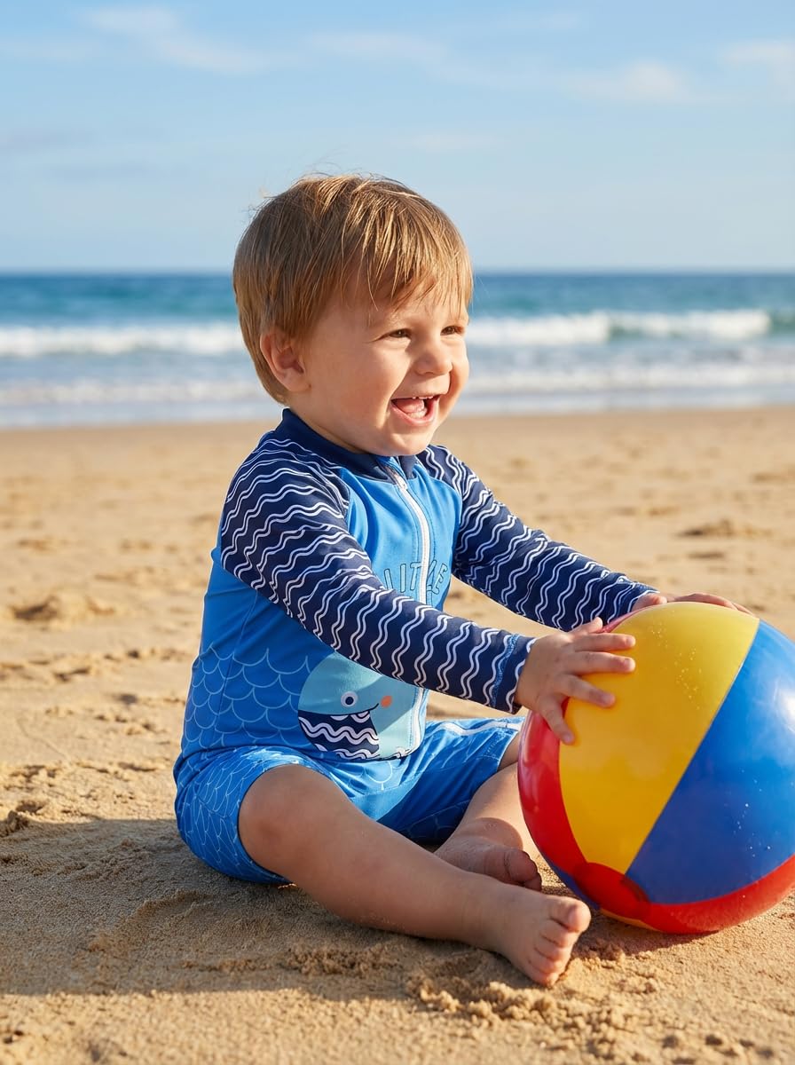 BONVERANO Costume da bagno riciclato per bambini, con chiusura lampo continua, protezione UV 50+